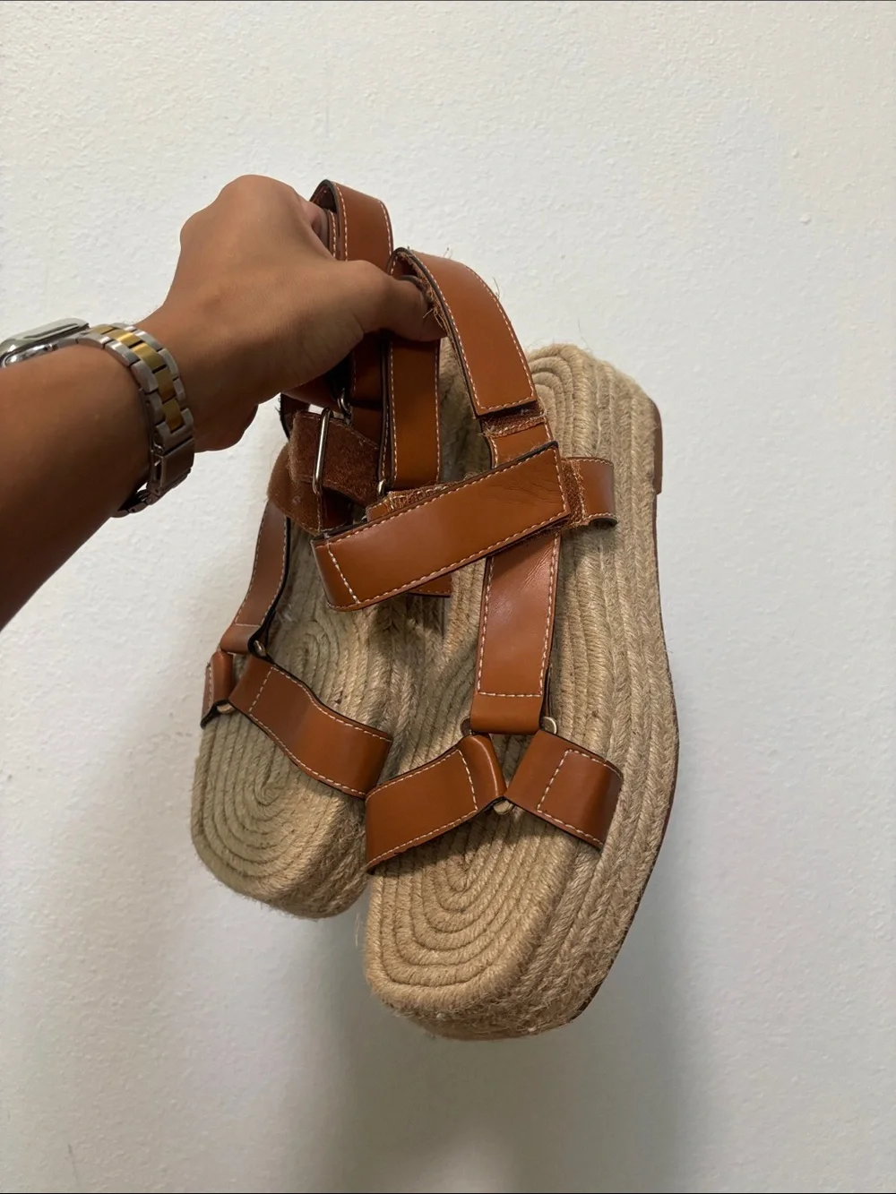 Zara Brown Leather Espadrille Platform Sandals
